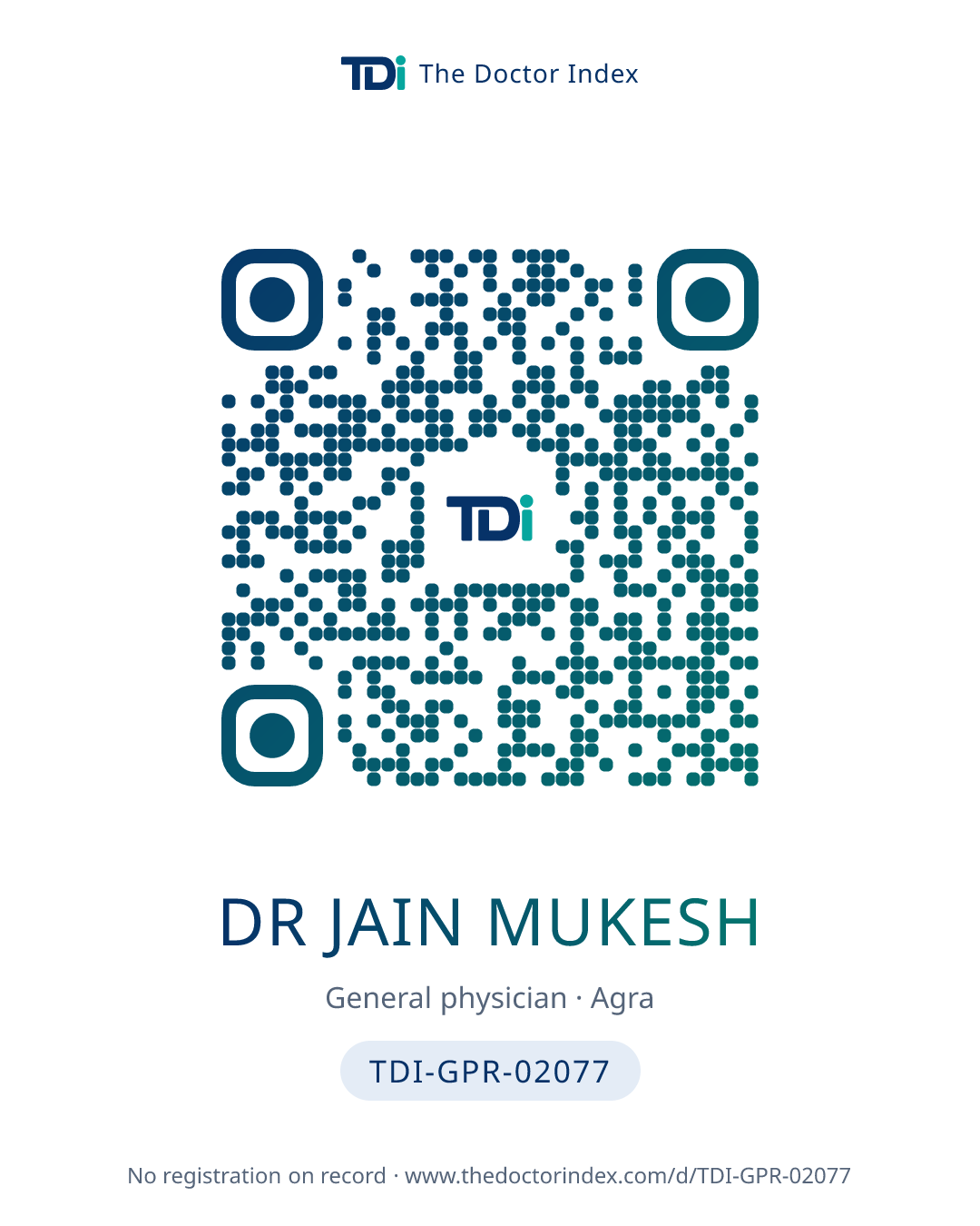 QR card for Dr Jain Mukesh, TDI-GPR-02077