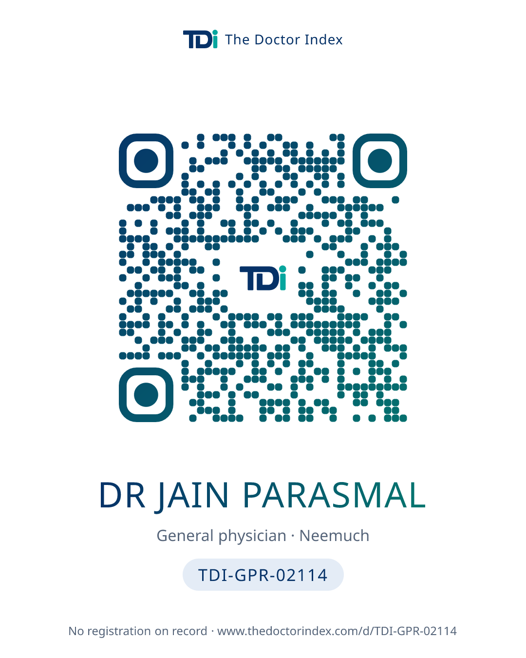 QR card for Dr Jain Parasmal, TDI-GPR-02114