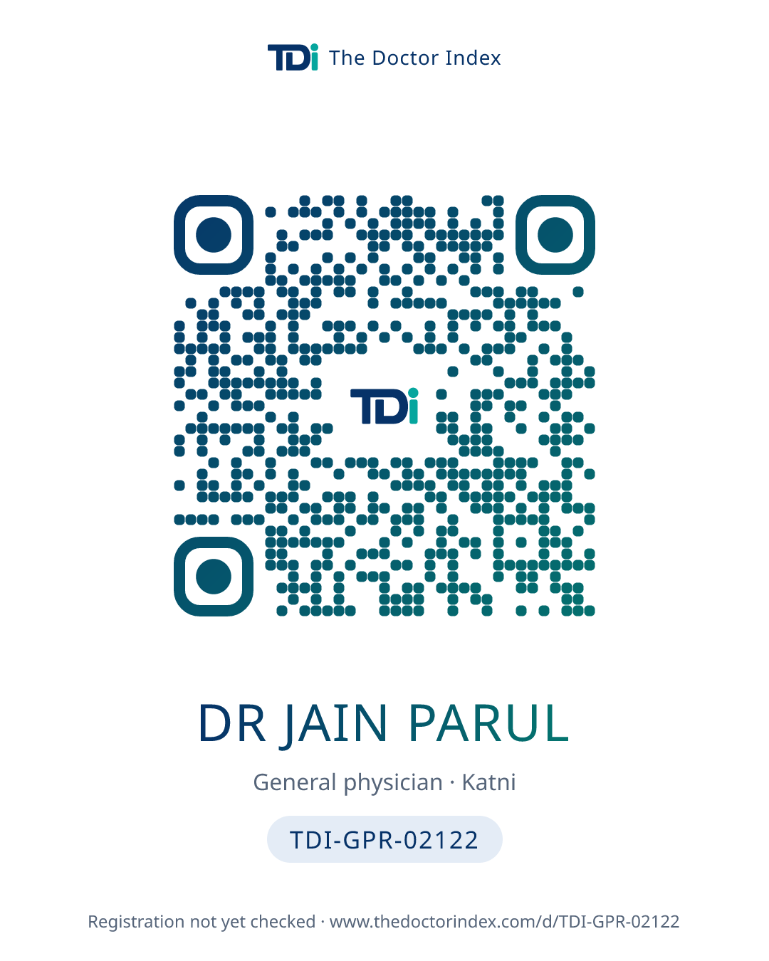 QR card for Dr Jain Parul, TDI-GPR-02122
