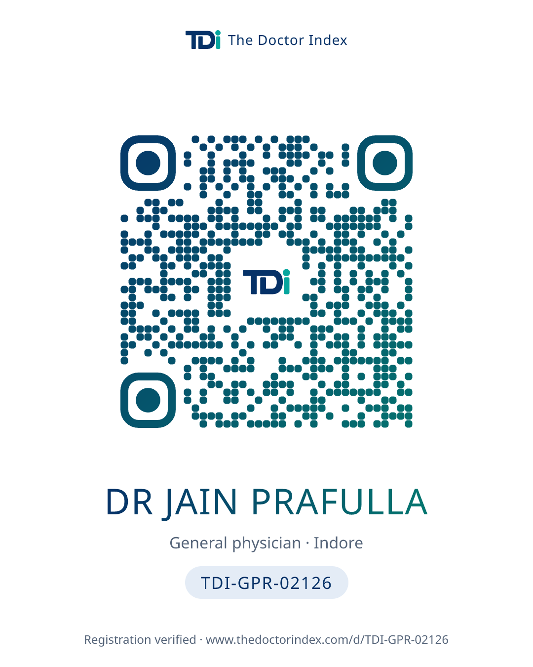 QR card for Dr Jain Prafulla, TDI-GPR-02126