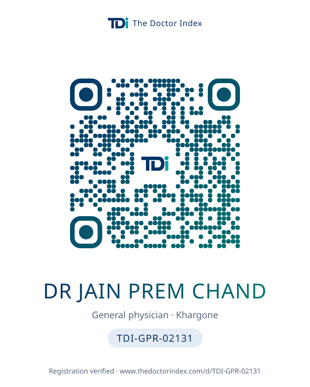 QR card for Dr Jain Prem Chand, TDI-GPR-02131