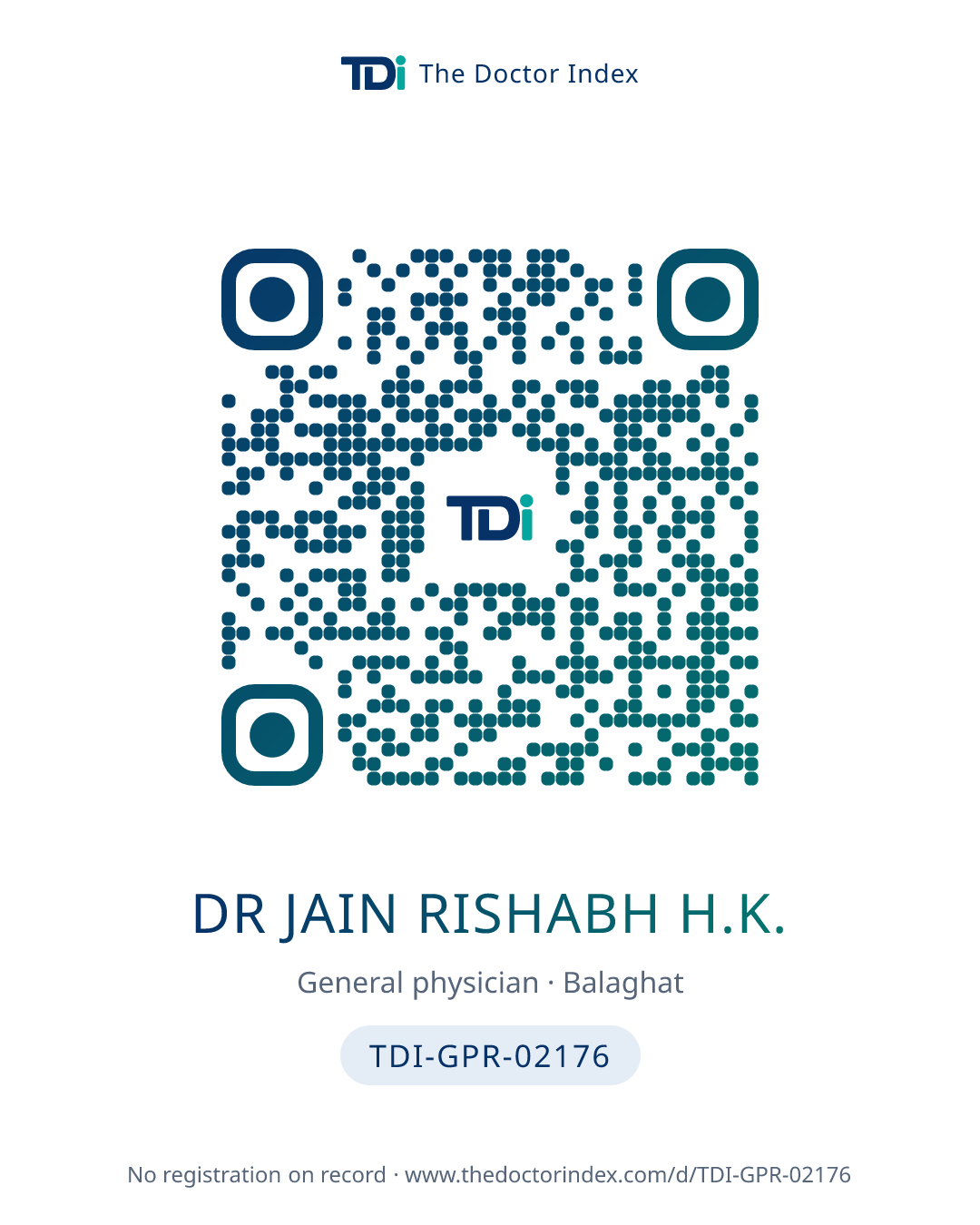QR card for Dr Jain Rishabh H.K., TDI-GPR-02176