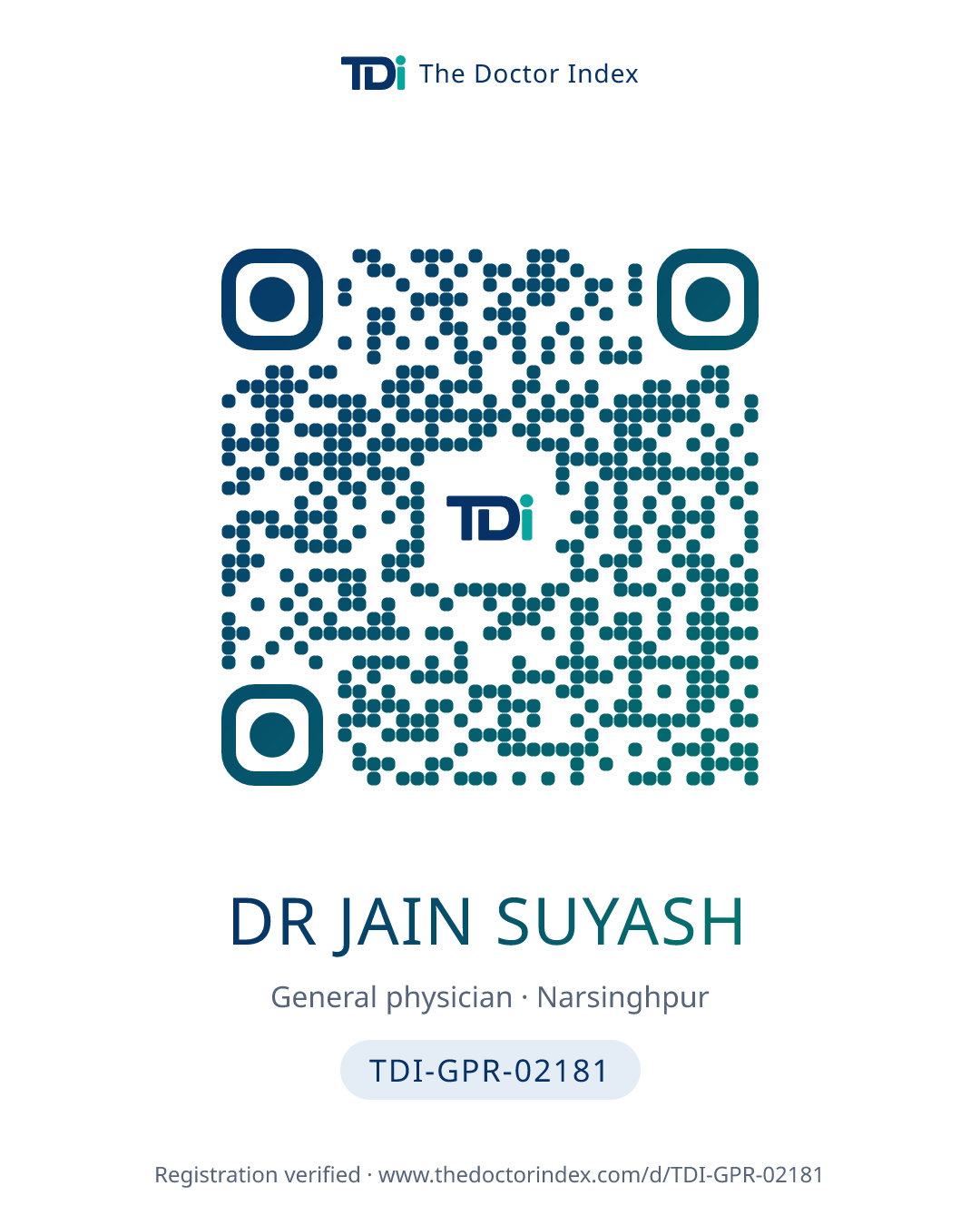 QR card for Dr Jain Suyash, TDI-GPR-02181