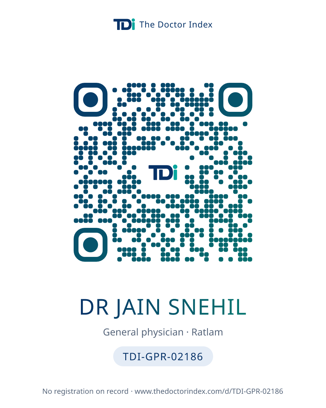 QR card for Dr Jain Snehil, TDI-GPR-02186