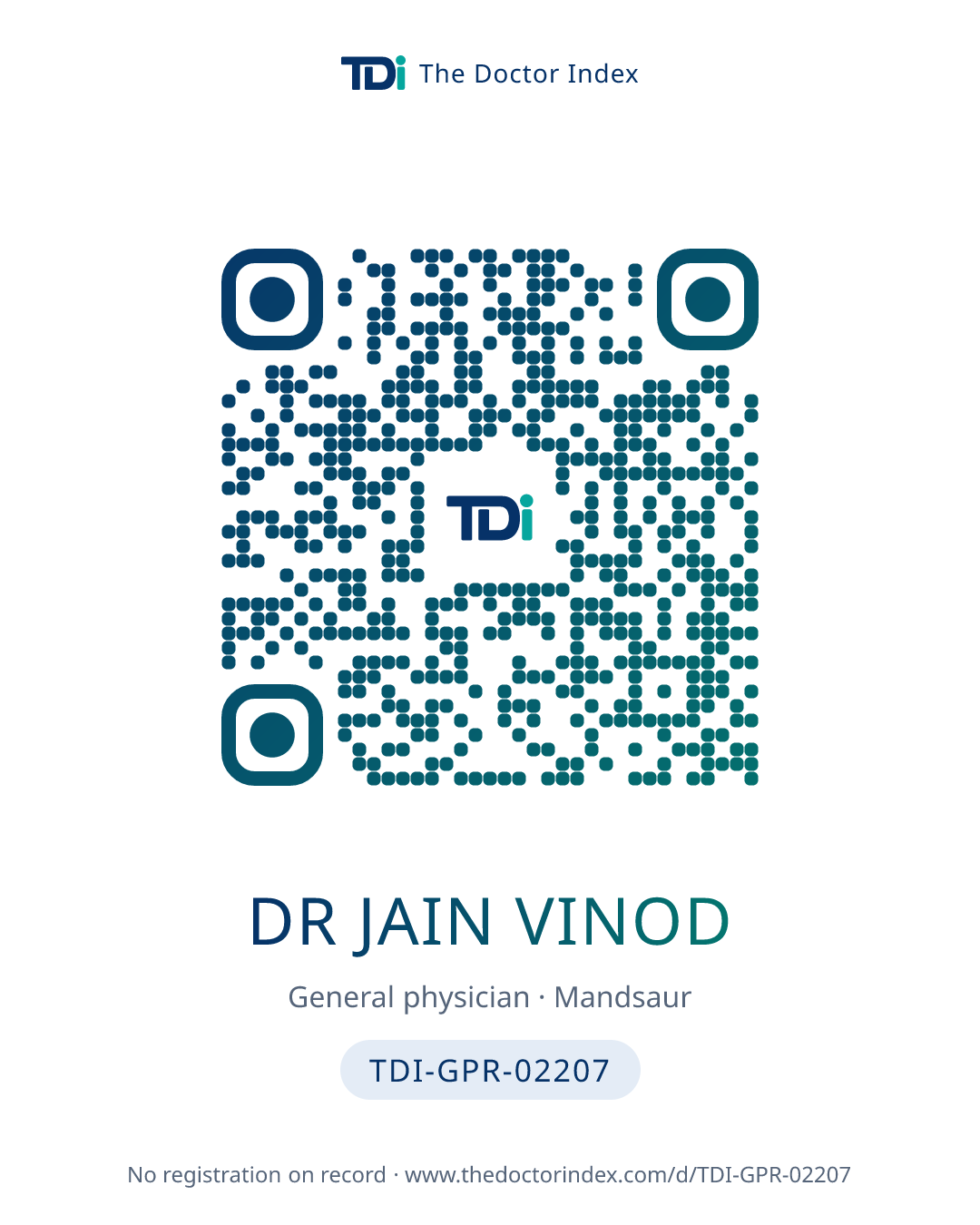 QR card for Dr Jain Vinod, TDI-GPR-02207