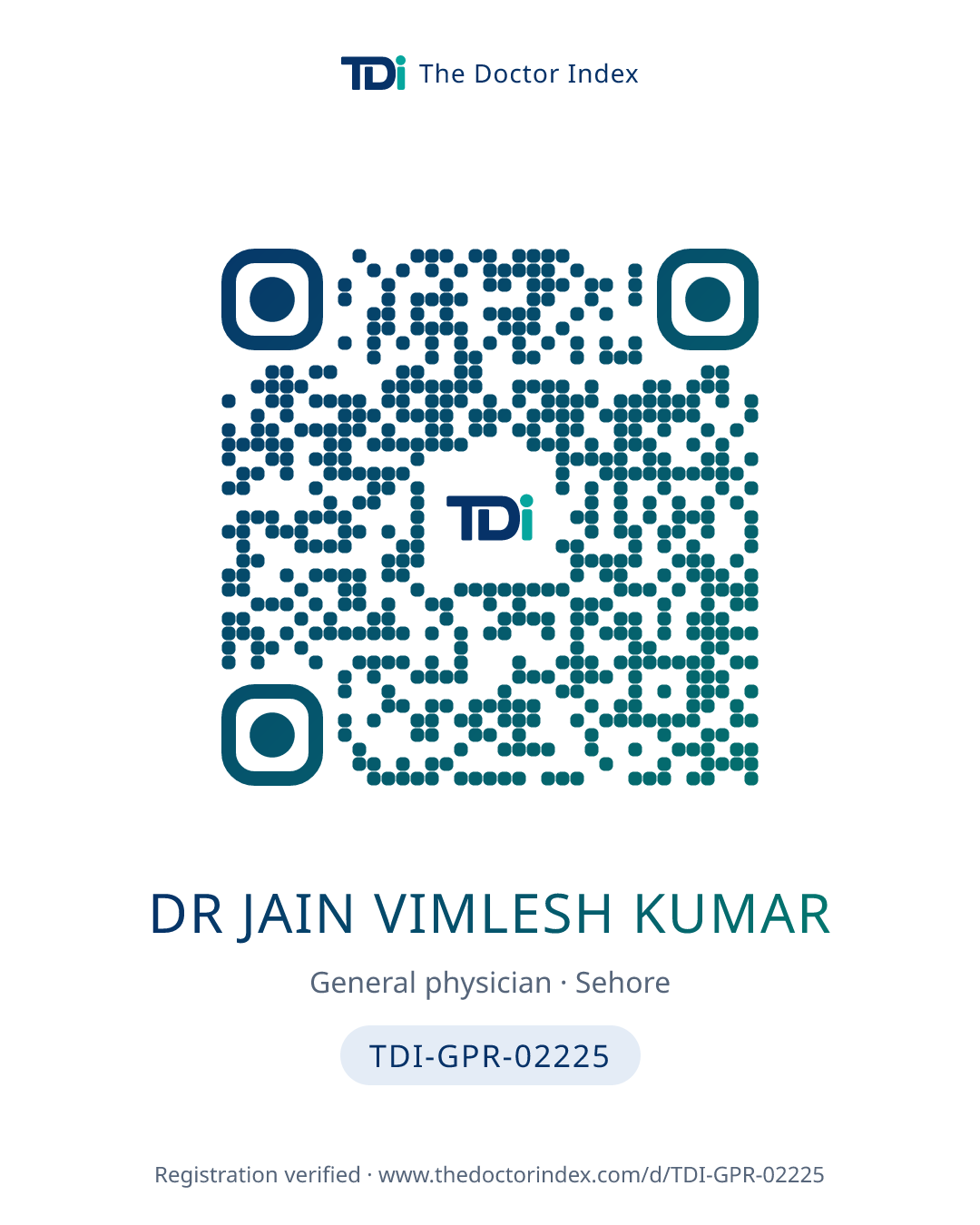 QR card for Dr Jain Vimlesh Kumar, TDI-GPR-02225