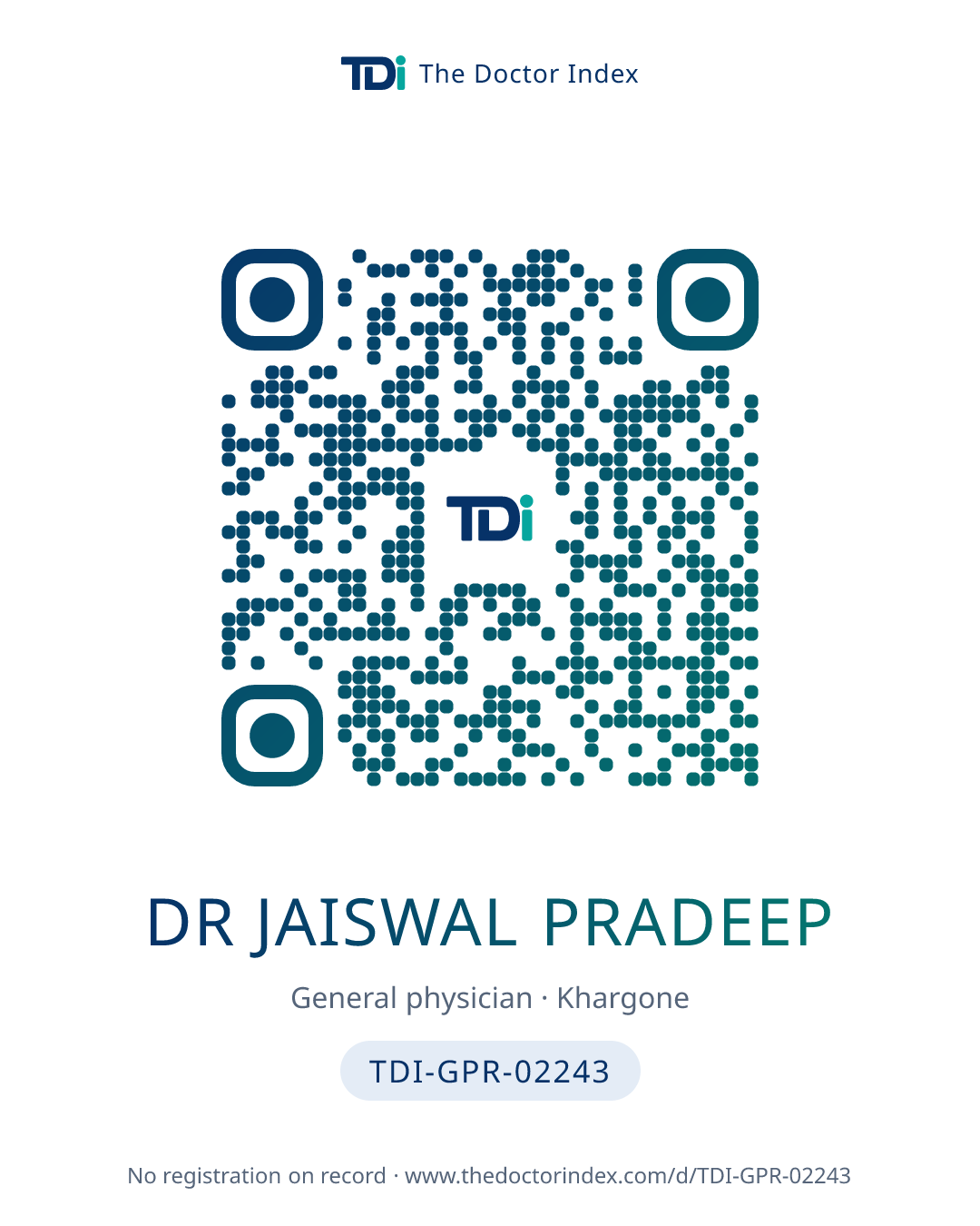 QR card for Dr Jaiswal Pradeep, TDI-GPR-02243