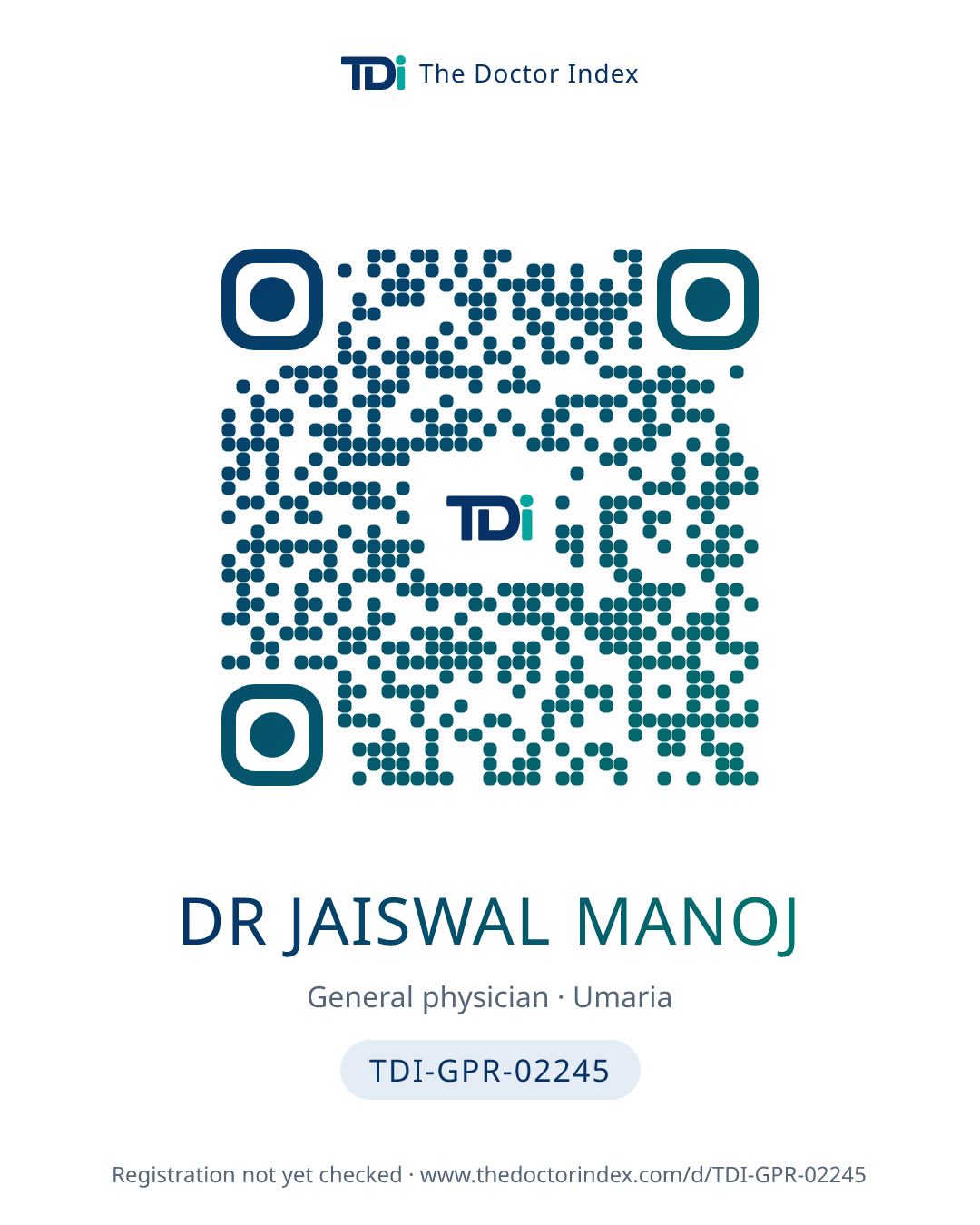 QR card for Dr Jaiswal Manoj, TDI-GPR-02245