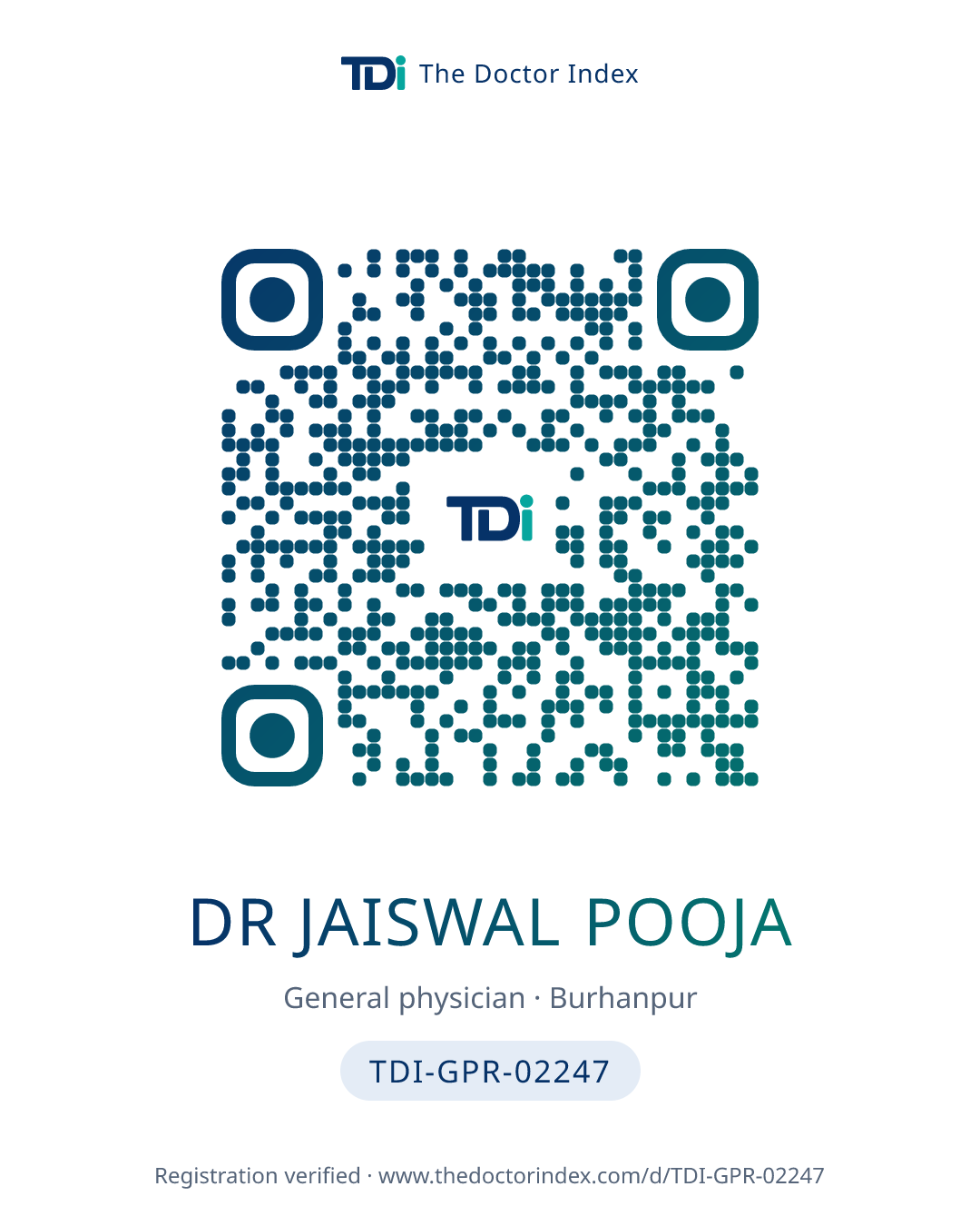 QR card for Dr Jaiswal Pooja, TDI-GPR-02247