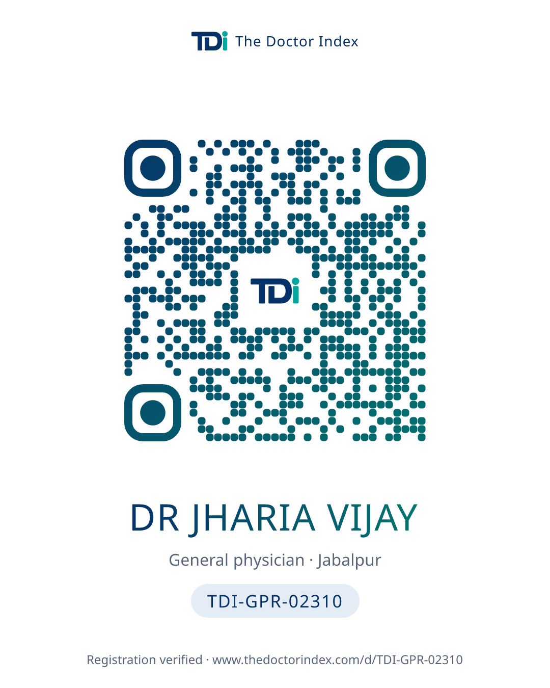 QR card for Dr Jharia Vijay, TDI-GPR-02310