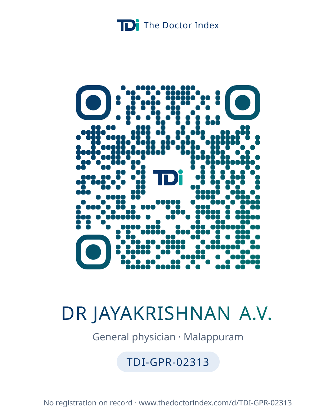 QR card for Dr Jayakrishnan A.V., TDI-GPR-02313