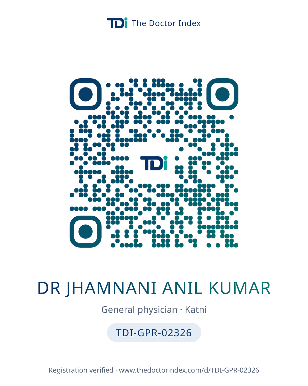 QR card for Dr Jhamnani Anil Kumar, TDI-GPR-02326