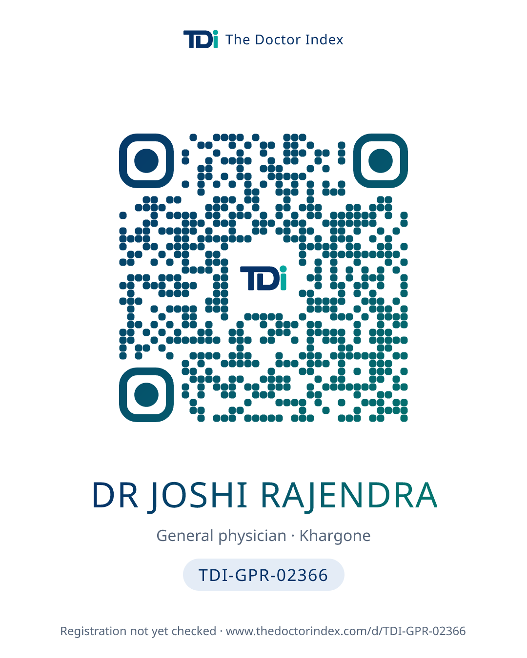 QR card for Dr Joshi Rajendra, TDI-GPR-02366