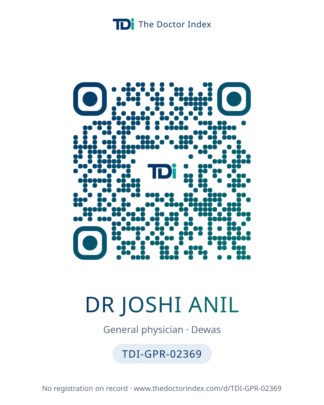 QR card for Dr Joshi Anil, TDI-GPR-02369