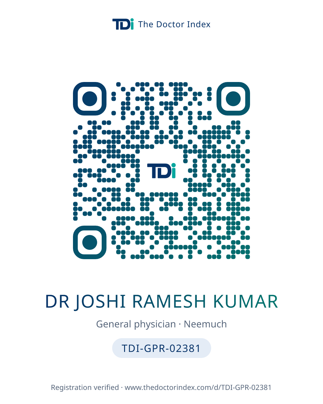 QR card for Dr Joshi Ramesh Kumar, TDI-GPR-02381