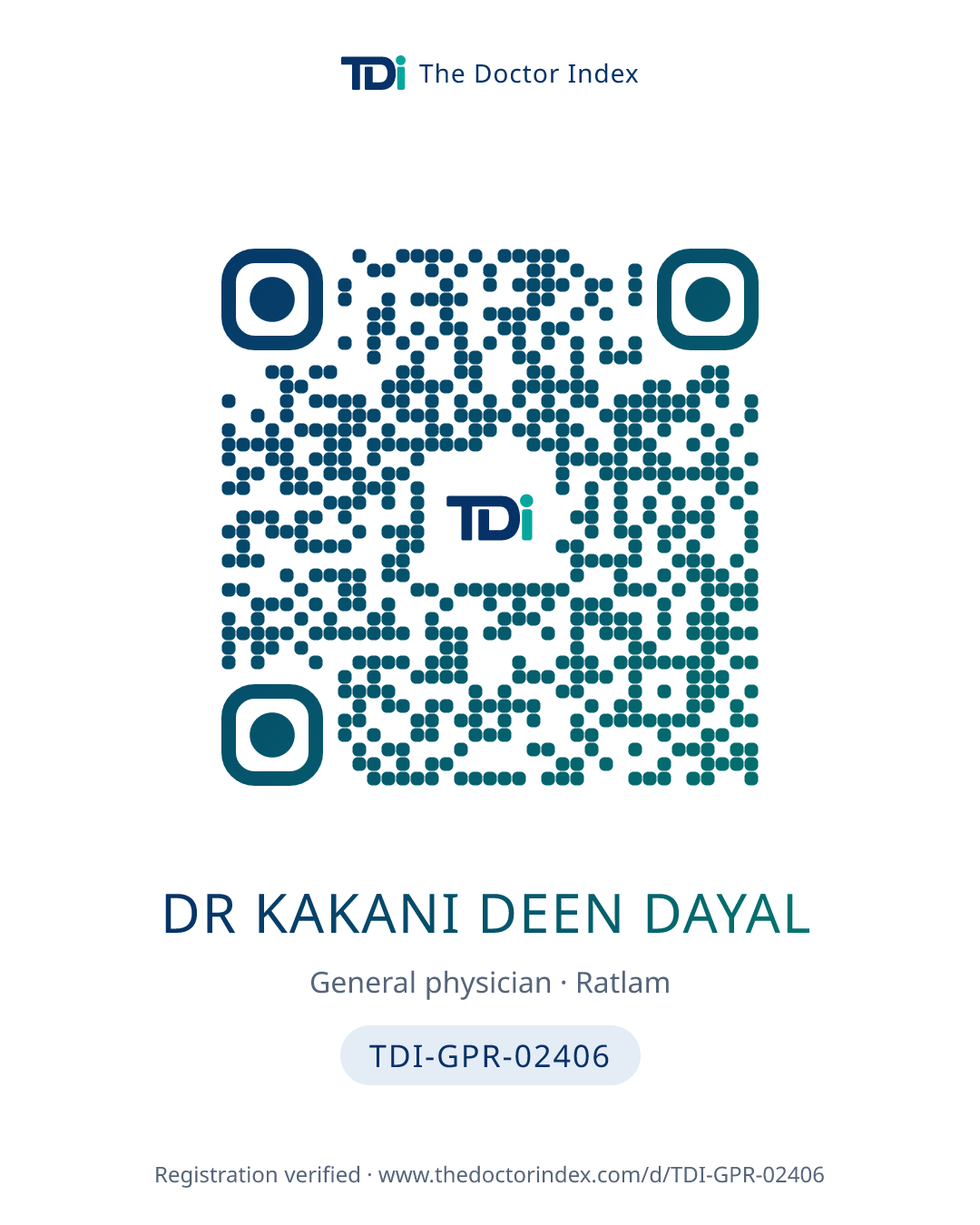 QR card for Dr Kakani Deen Dayal, TDI-GPR-02406