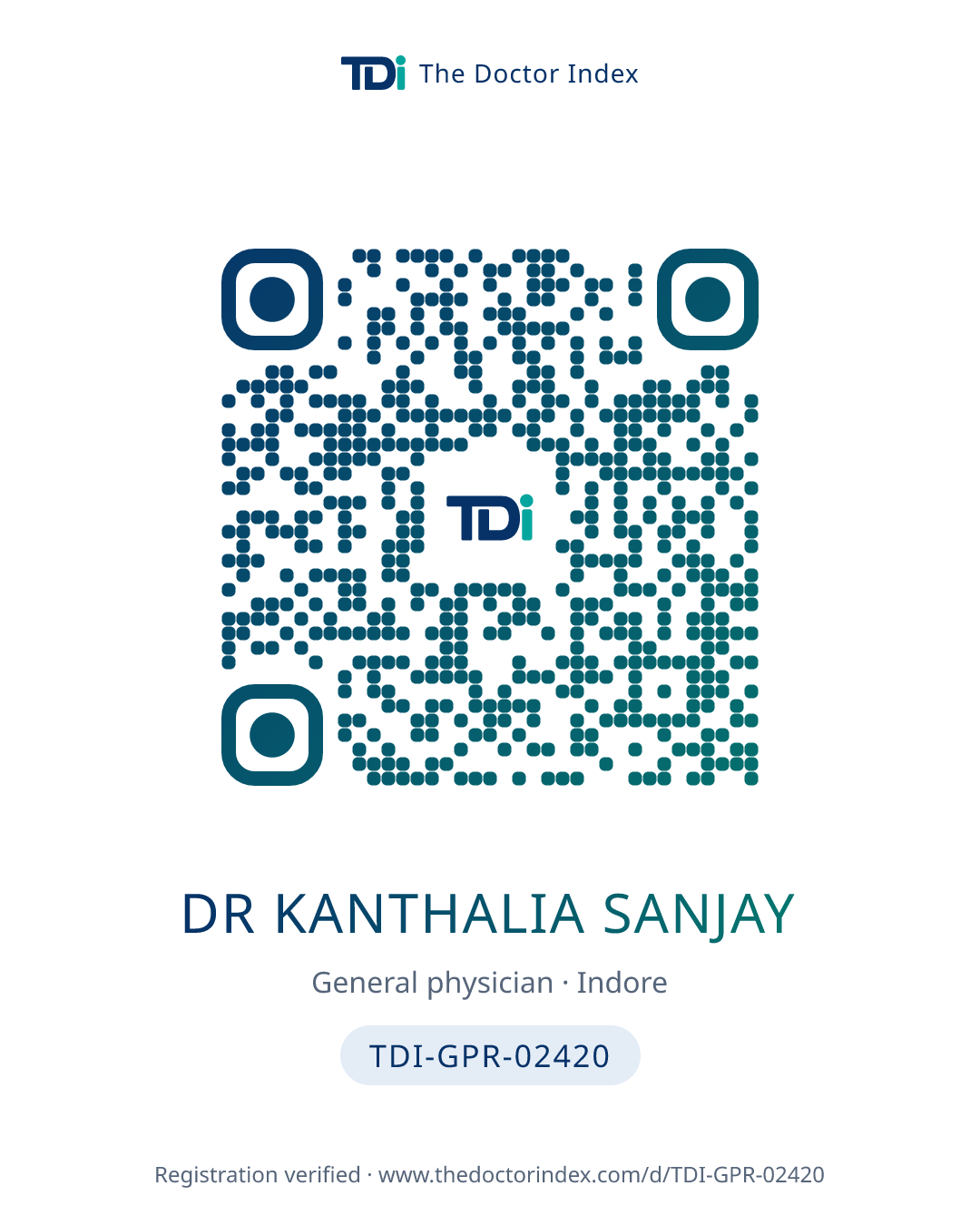 QR card for Dr Kanthalia Sanjay, TDI-GPR-02420