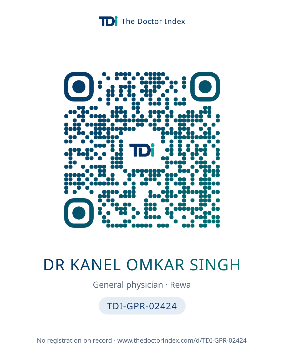 QR card for Dr Kanel Omkar Singh, TDI-GPR-02424