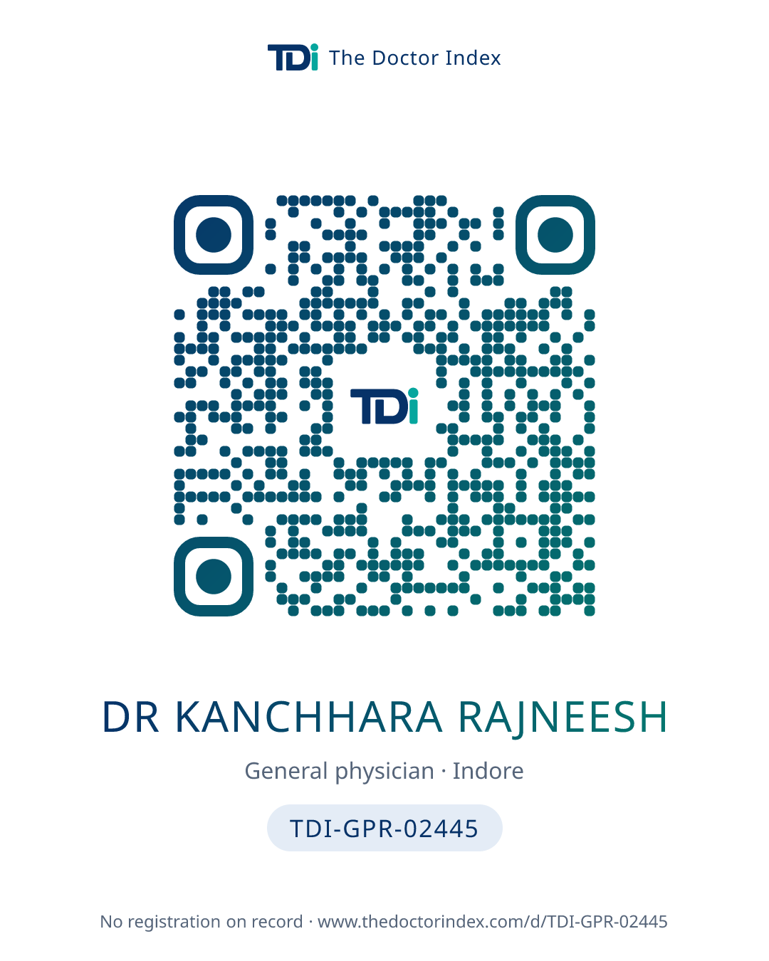 QR card for Dr Kanchhara Rajneesh, TDI-GPR-02445
