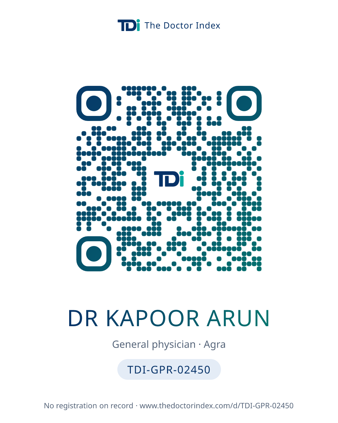 QR card for Dr Kapoor Arun, TDI-GPR-02450