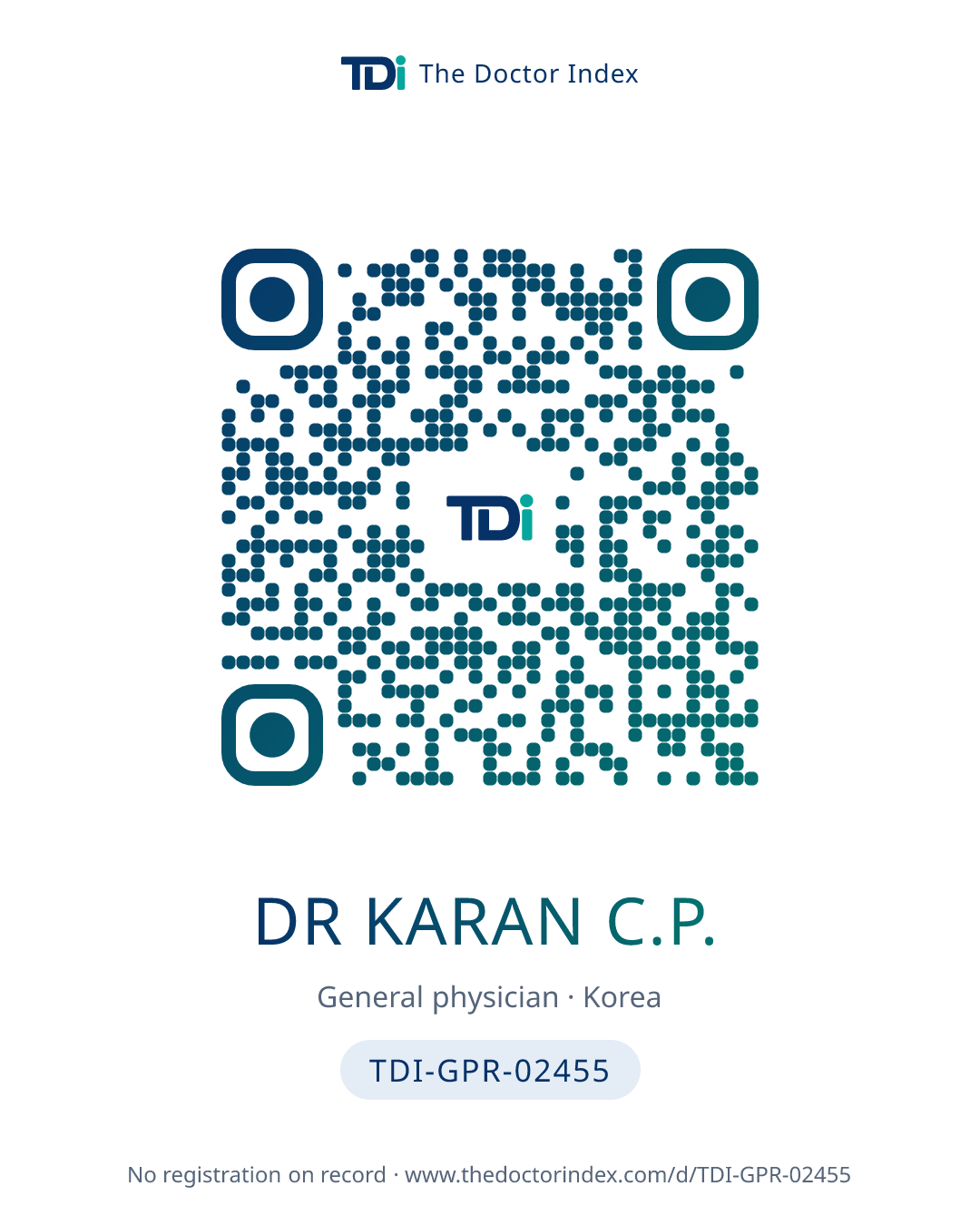 QR card for Dr Karan C.P., TDI-GPR-02455