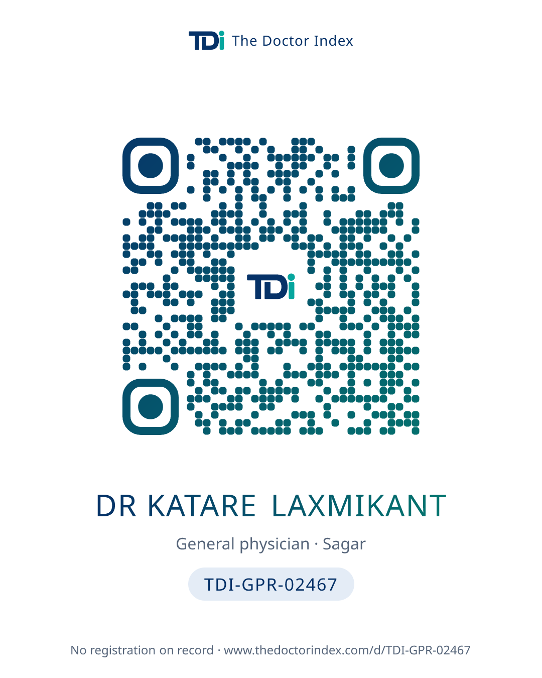 QR card for Dr Katare Laxmikant, TDI-GPR-02467