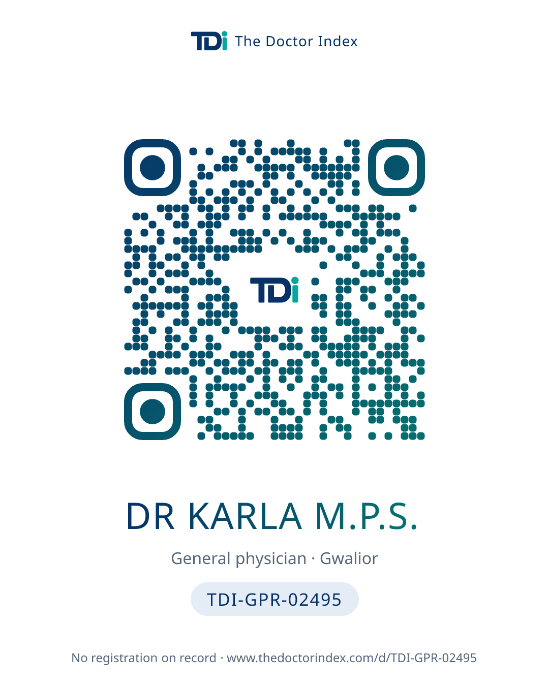 QR card for Dr Karla M.P.S., TDI-GPR-02495