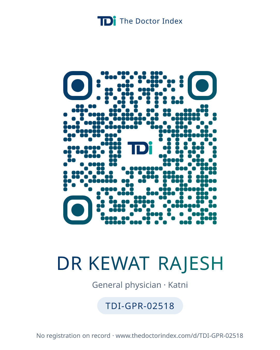 QR card for Dr Kewat Rajesh, TDI-GPR-02518