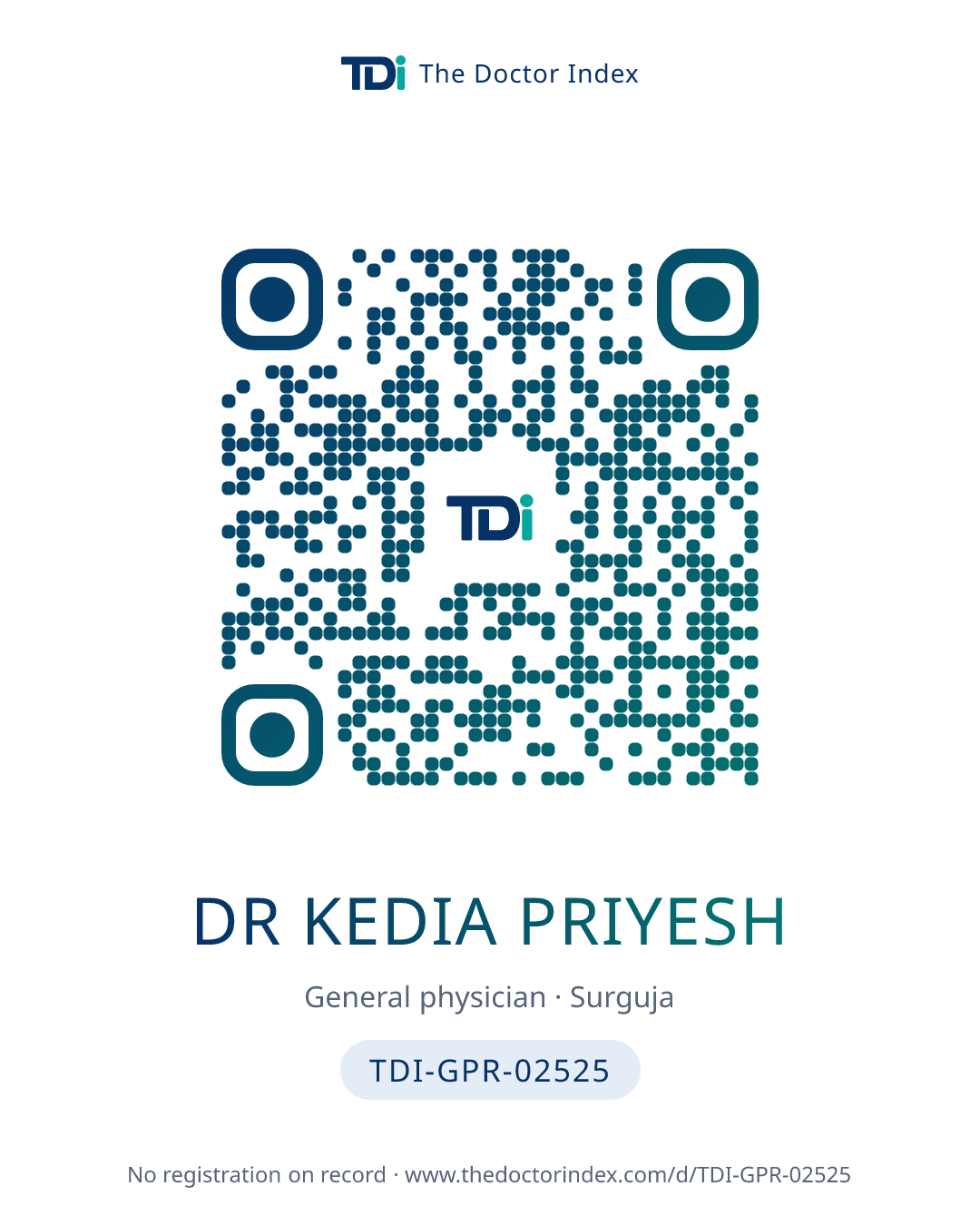 QR card for Dr Kedia Priyesh, TDI-GPR-02525