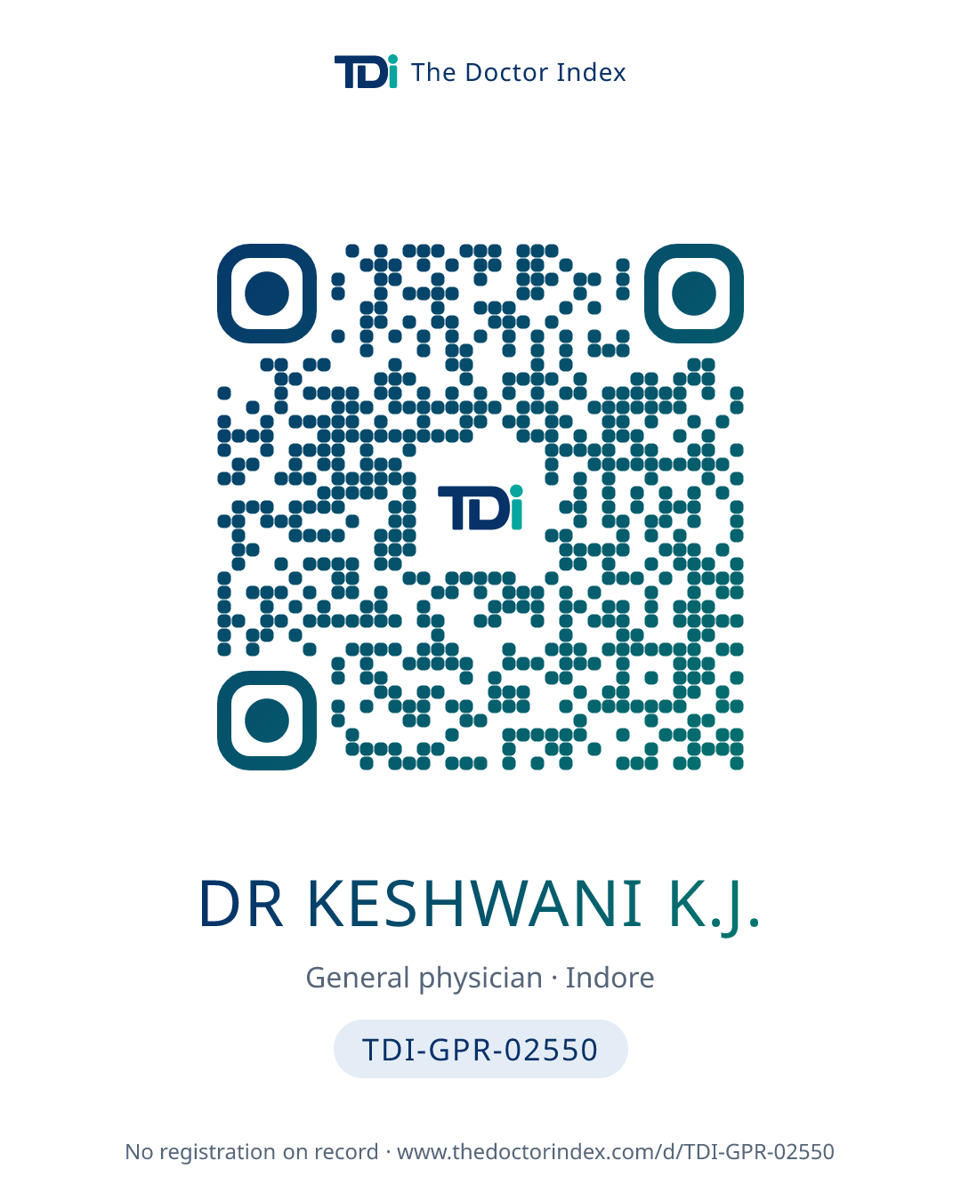 QR card for Dr Keshwani K.J., TDI-GPR-02550