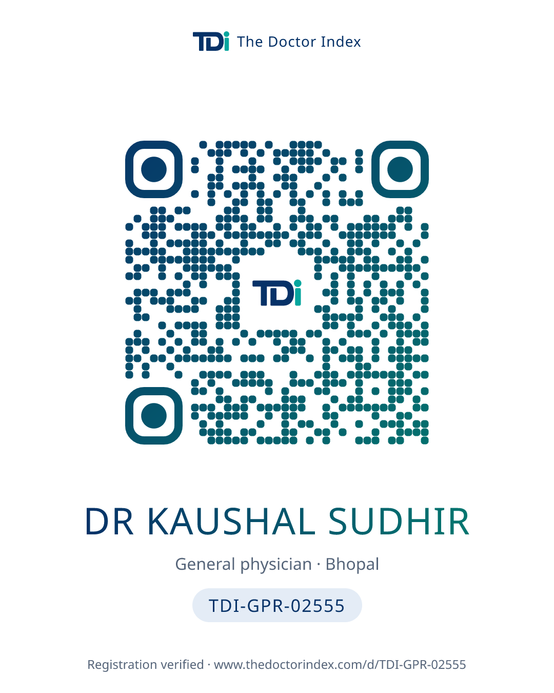 QR card for Dr Kaushal Sudhir, TDI-GPR-02555