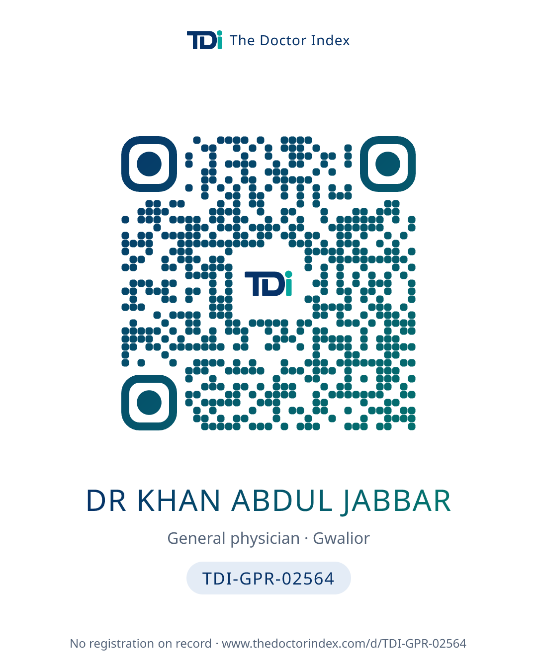 QR card for Dr Khan Abdul Jabbar, TDI-GPR-02564