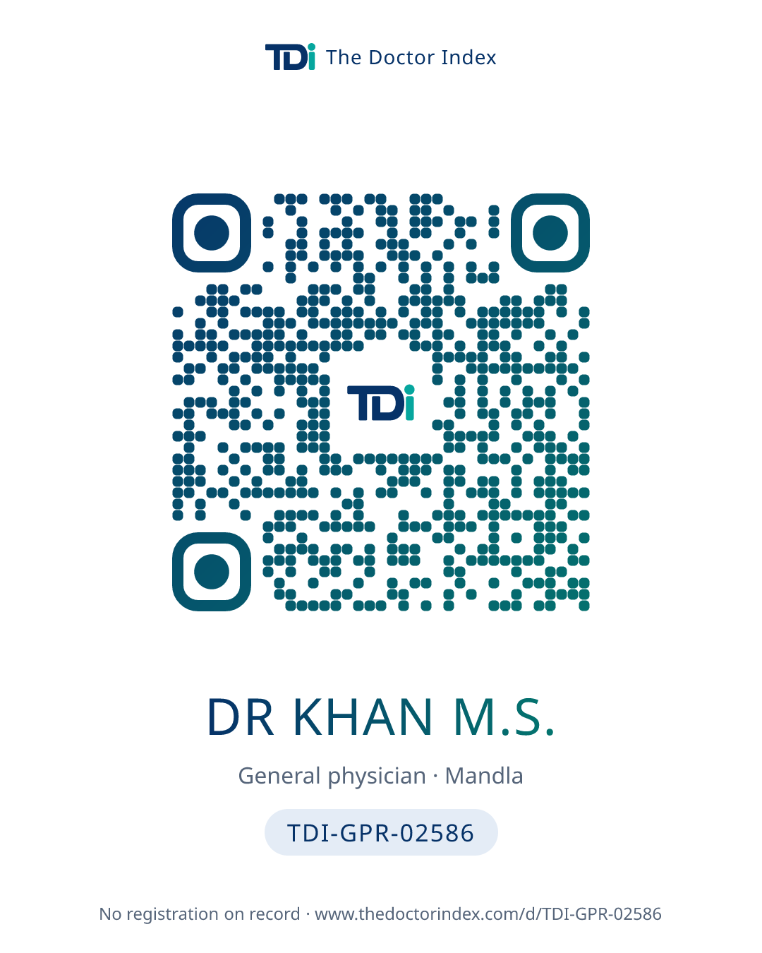 QR card for Dr Khan M.S., TDI-GPR-02586