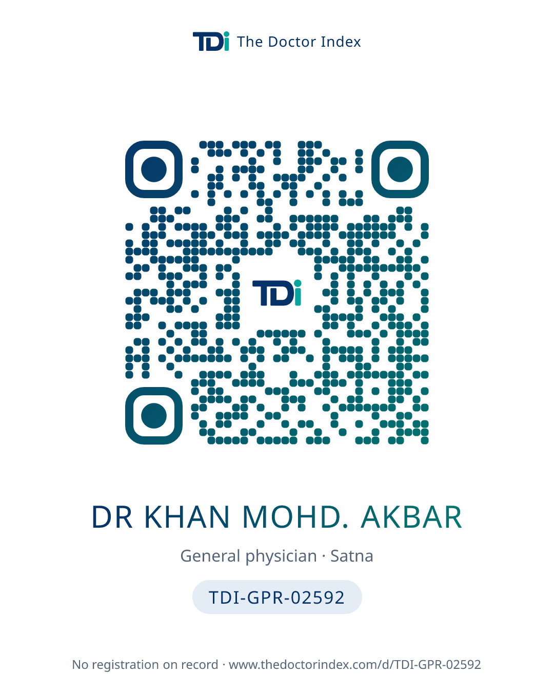 QR card for Dr Khan Mohd. Akbar, TDI-GPR-02592