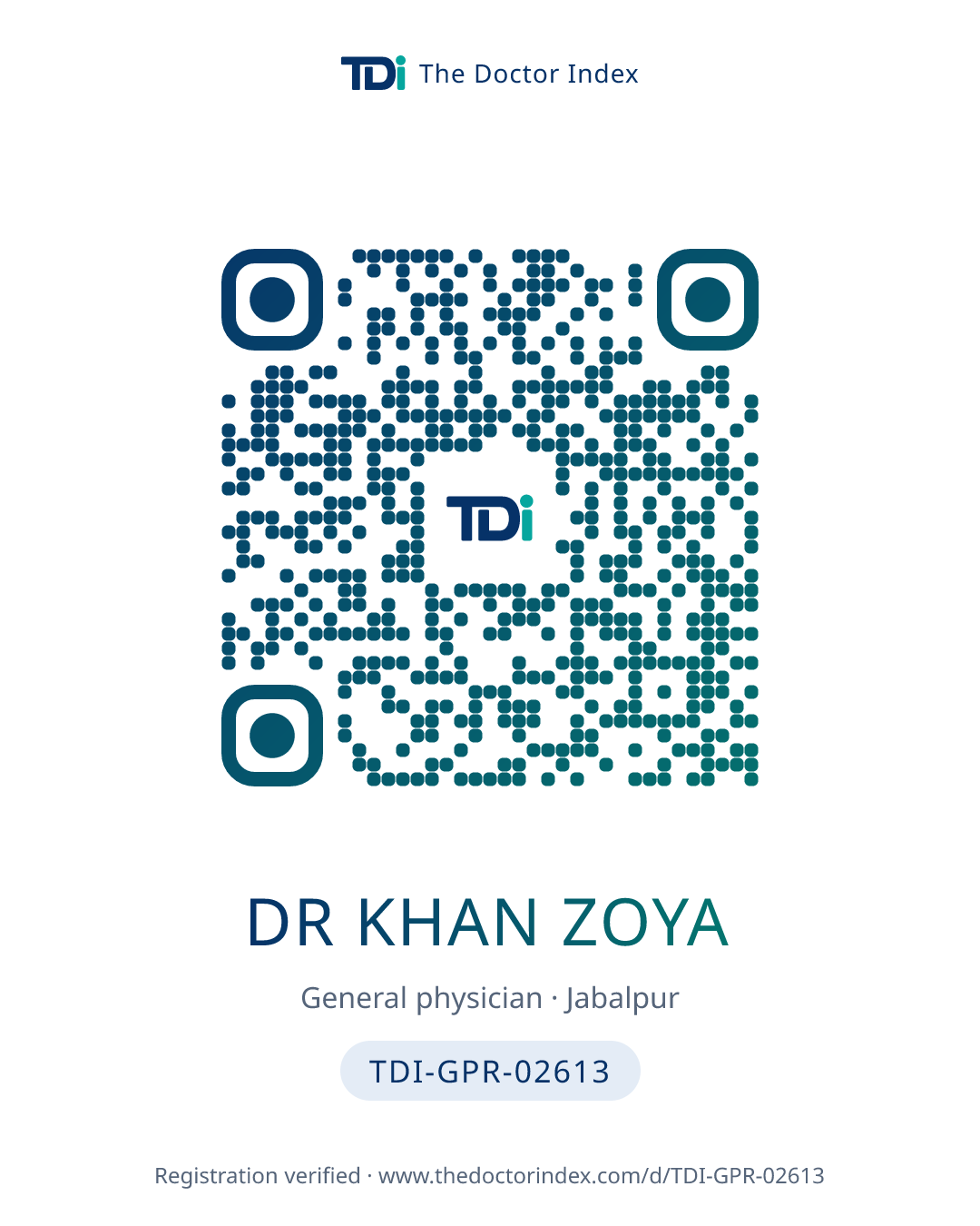 QR card for Dr Khan Zoya, TDI-GPR-02613