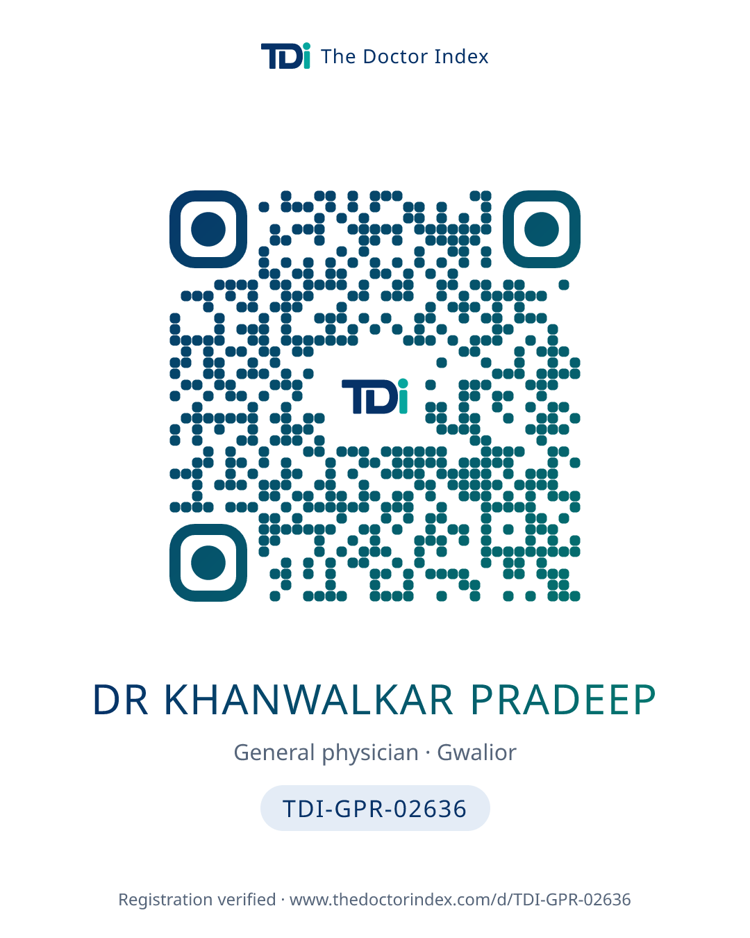 QR card for Dr Khanwalkar Pradeep, TDI-GPR-02636