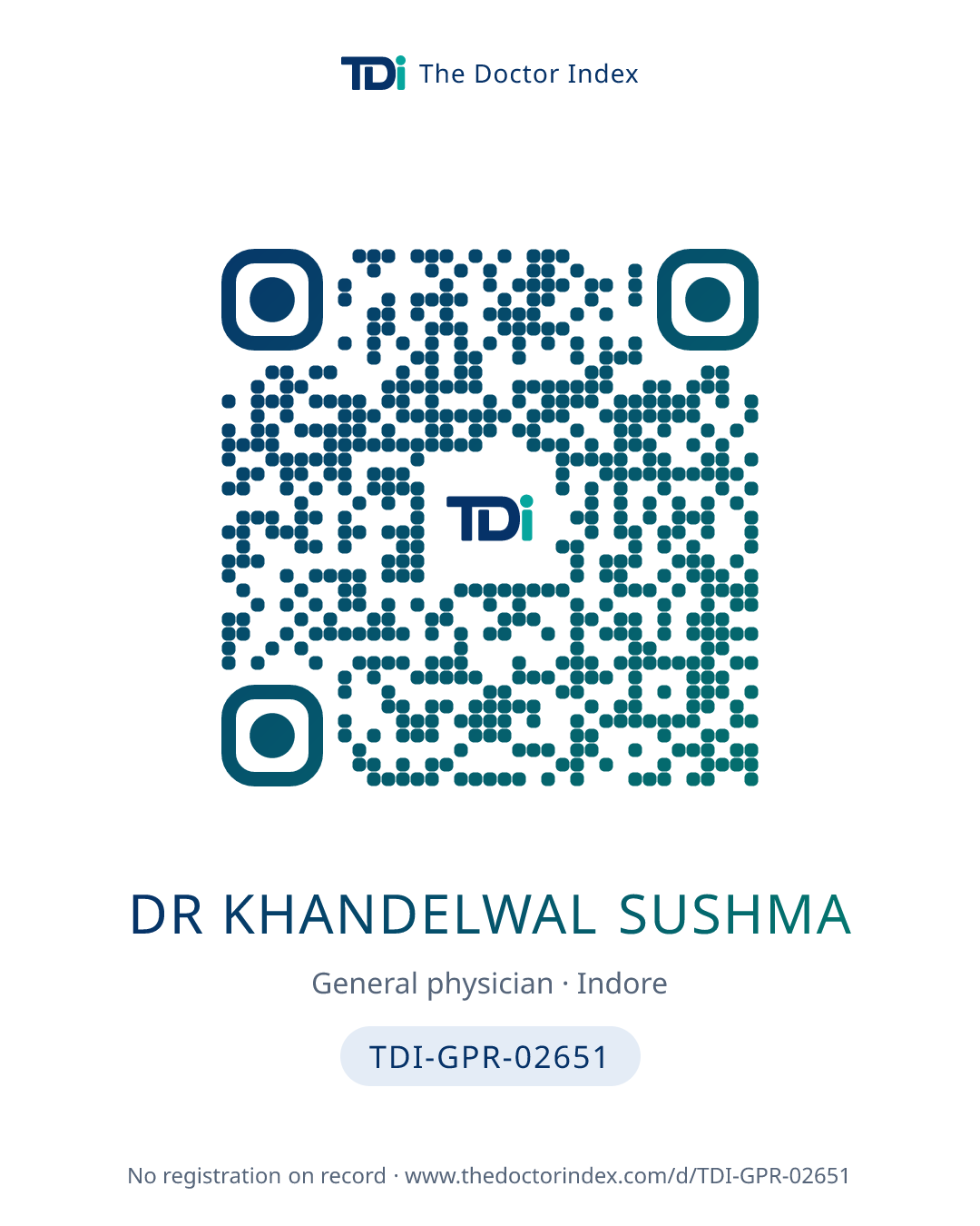 QR card for Dr Khandelwal Sushma, TDI-GPR-02651