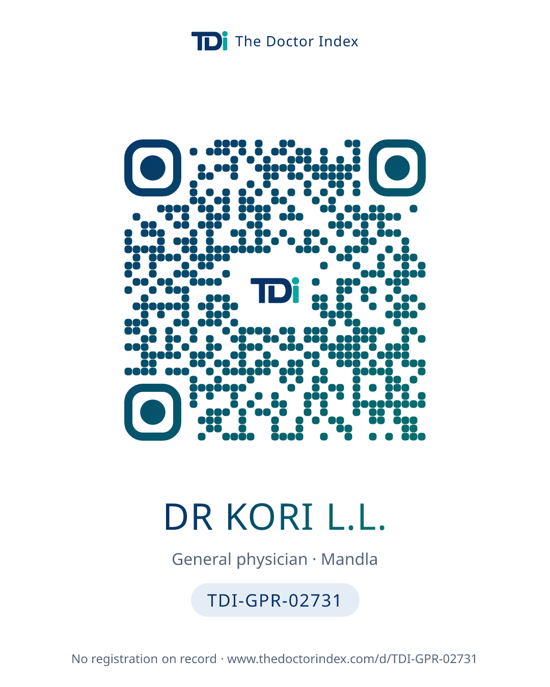 QR card for Dr Kori L.L., TDI-GPR-02731
