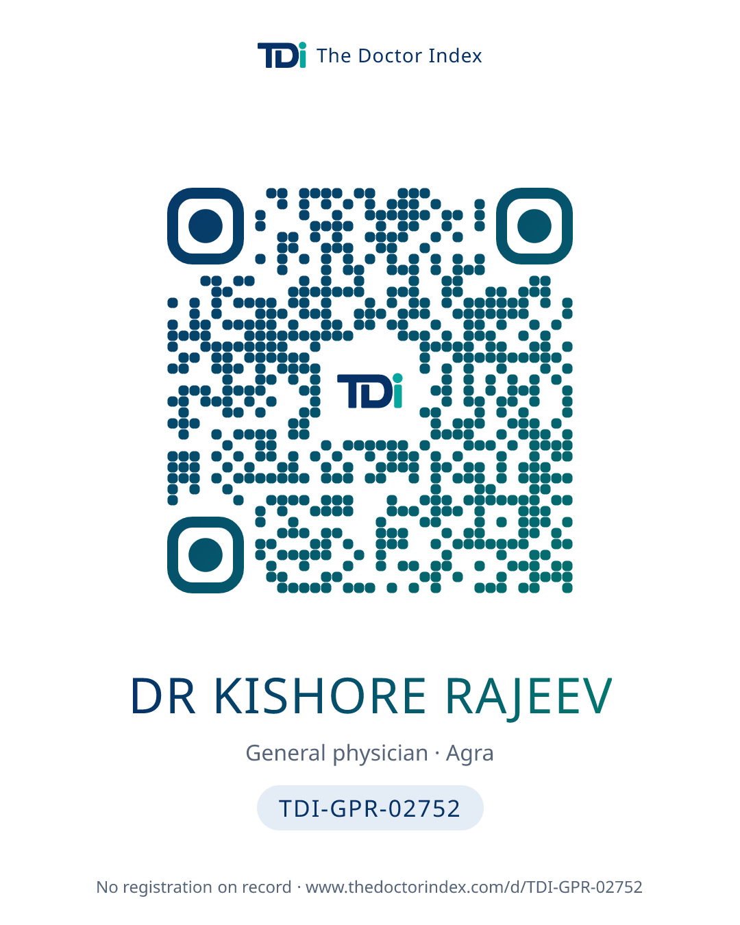QR card for Dr Kishore Rajeev, TDI-GPR-02752