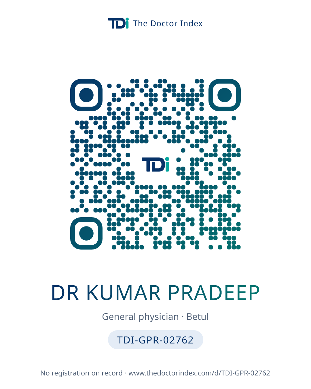 QR card for Dr Kumar Pradeep, TDI-GPR-02762