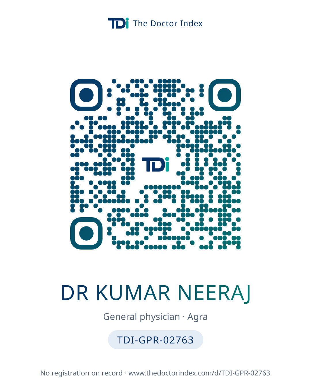 QR card for Dr Kumar Neeraj, TDI-GPR-02763