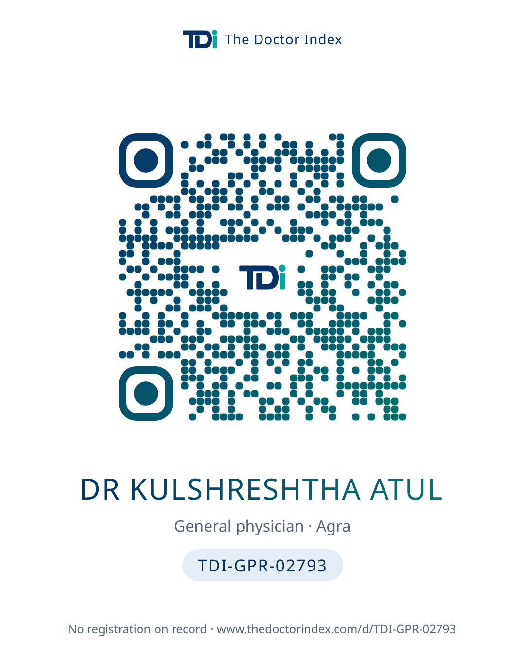 QR card for Dr Kulshreshtha Atul, TDI-GPR-02793