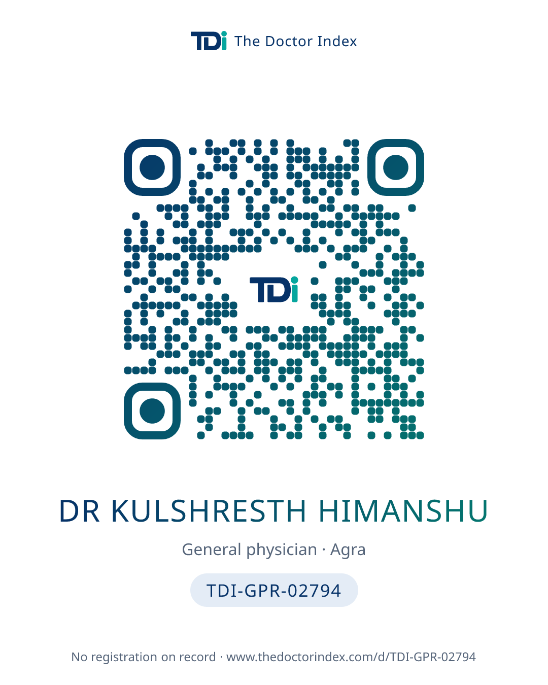 QR card for Dr Kulshresth Himanshu, TDI-GPR-02794
