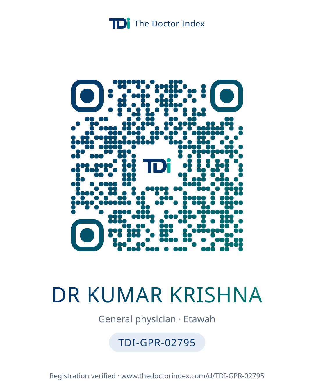 QR card for Dr Kumar Krishna, TDI-GPR-02795