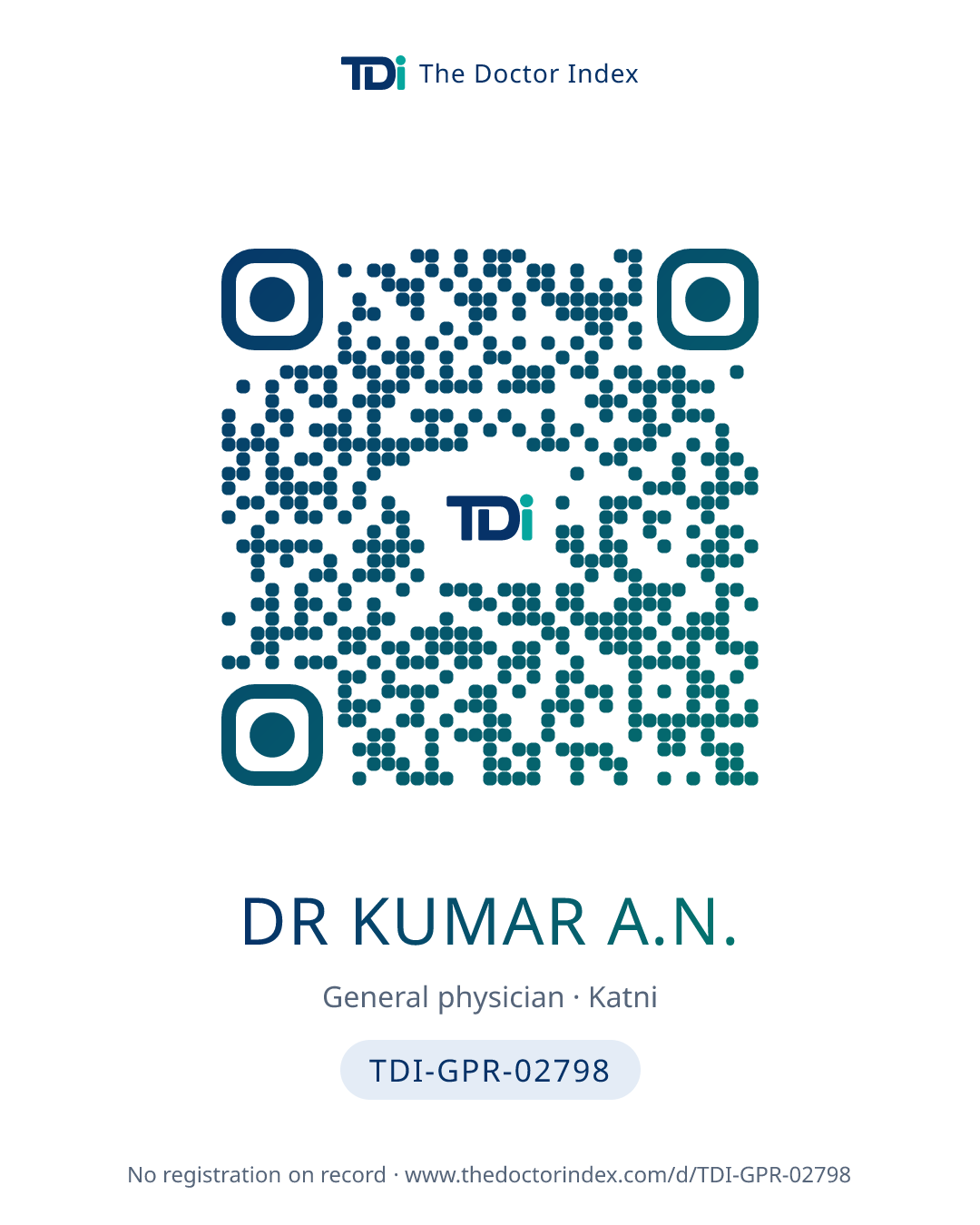 QR card for Dr Kumar A.N., TDI-GPR-02798