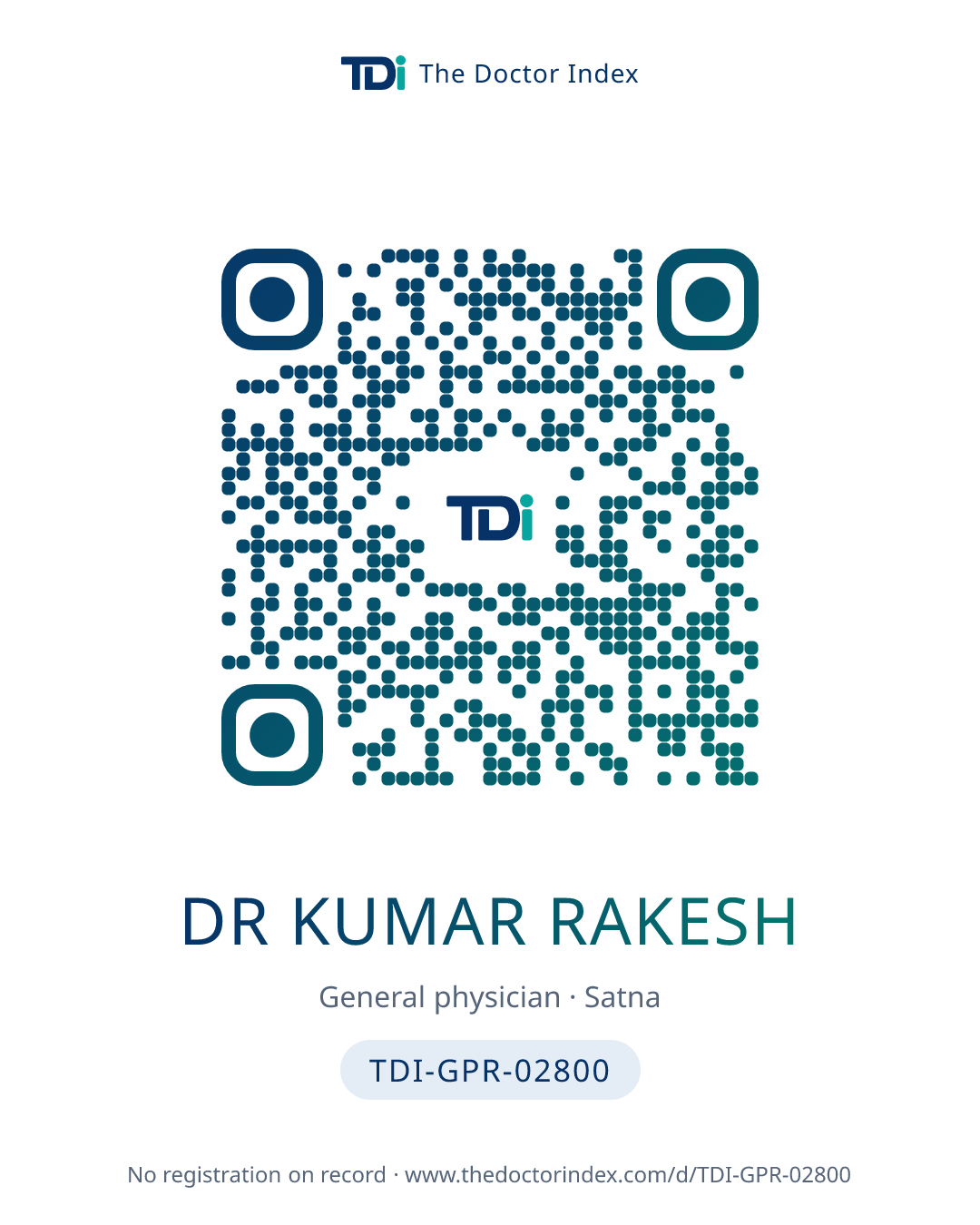 QR card for Dr Kumar Rakesh, TDI-GPR-02800