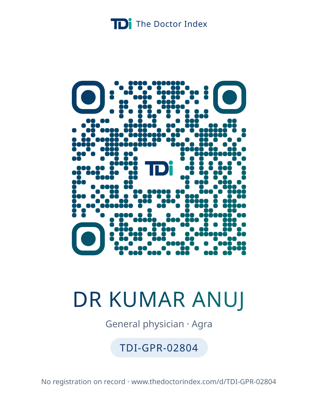 QR card for Dr Kumar Anuj, TDI-GPR-02804