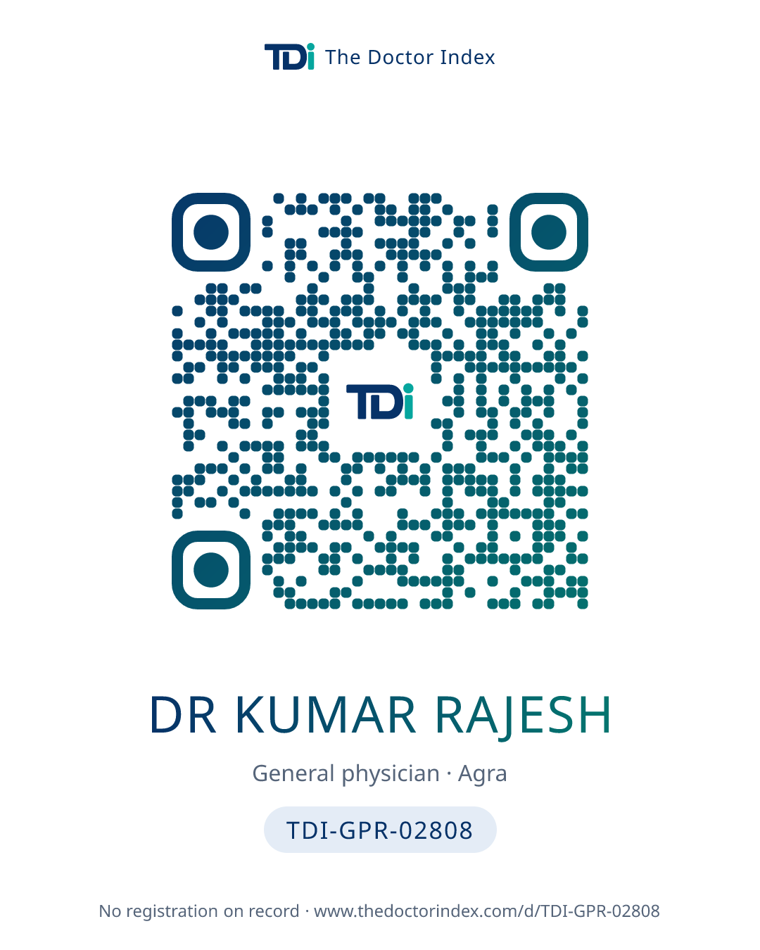 QR card for Dr Kumar Rajesh, TDI-GPR-02808