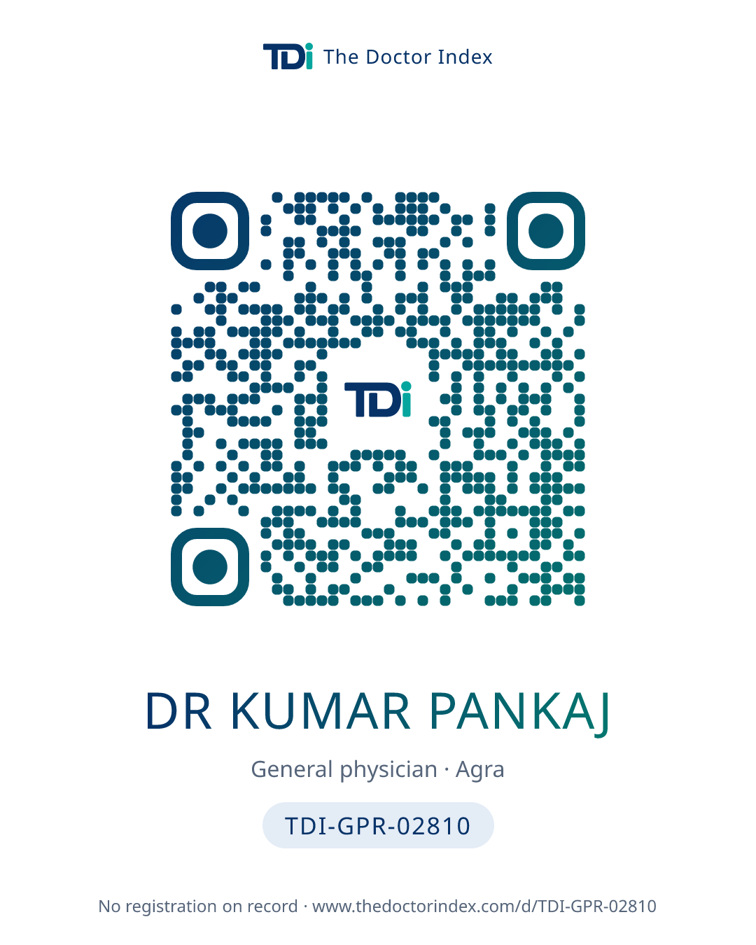 QR card for Dr Kumar Pankaj, TDI-GPR-02810