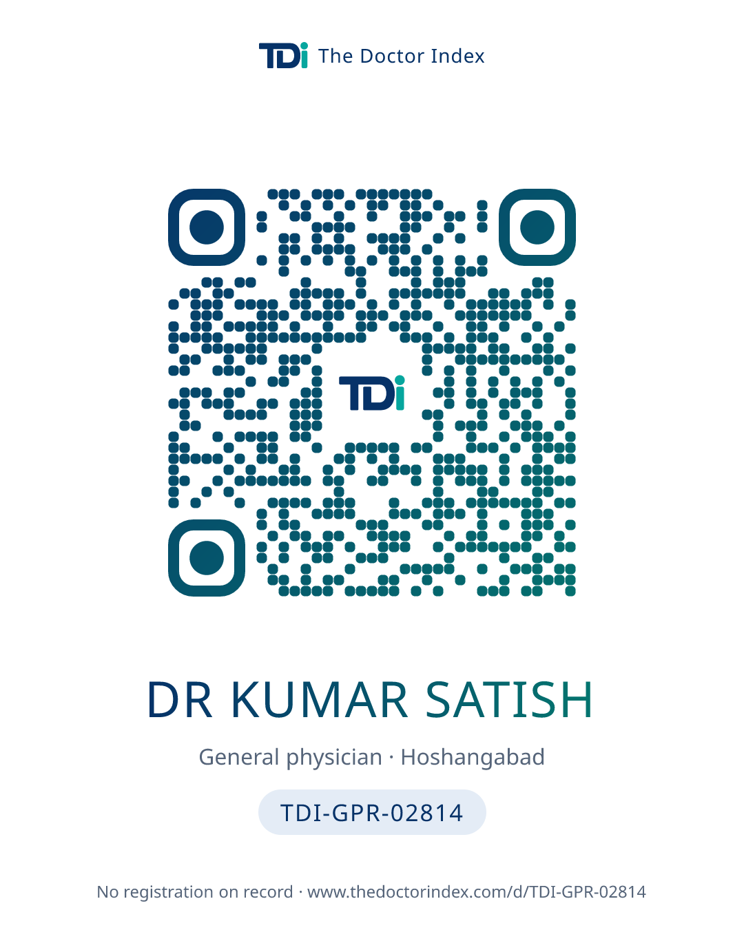QR card for Dr Kumar Satish, TDI-GPR-02814